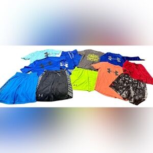 Lot of boys Under Armour shorts and shirts. Sizes 6 and YXS